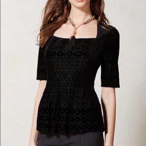 Anthropology Meadow Rue Velvet Patterned Peplum